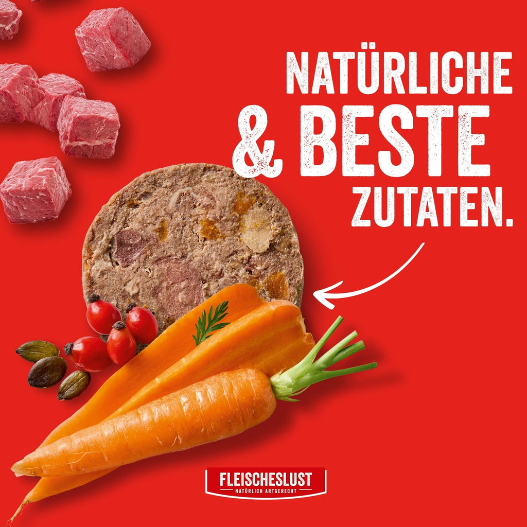 Fleischeslust Zartes Rind (+Karotte, Hagebutte & Kürbiskernen)
