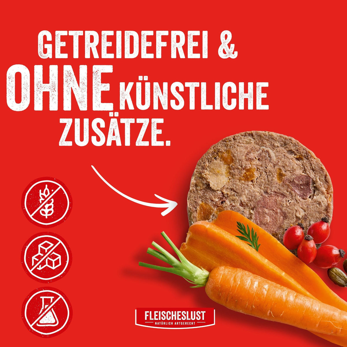 Fleischeslust Zartes Rind (+Karotte, Hagebutte & Kürbiskernen)