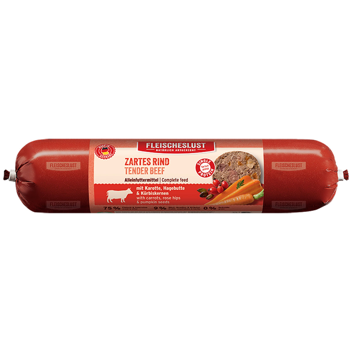 Fleischeslust Zartes Rind (+Karotte, Hagebutte & Kürbiskernen)